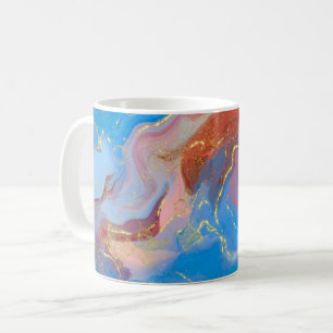 Crimson, Blush, Blue und Gold marben Alkohol Tinte Kaffeetasse