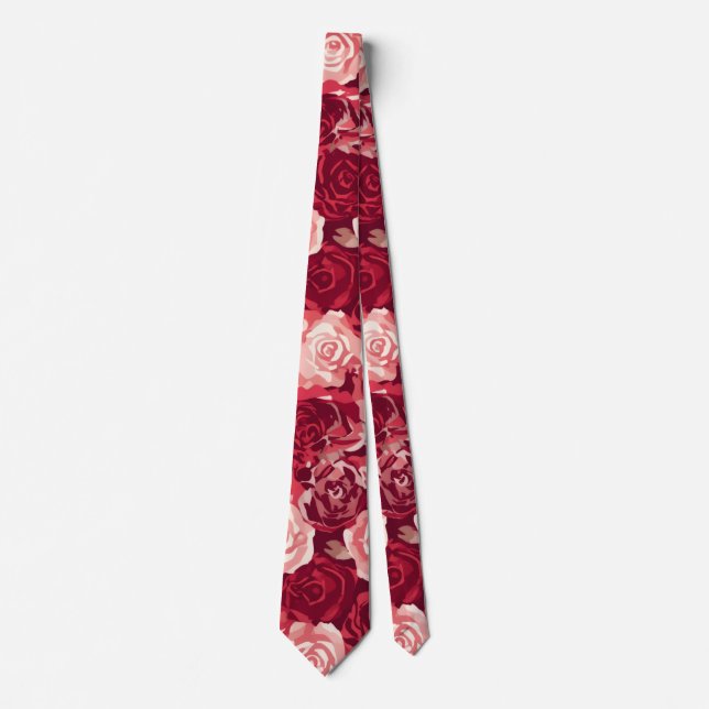 Crimson & Blush Seamless Rose Pattern Krawatte (Vorderseite)