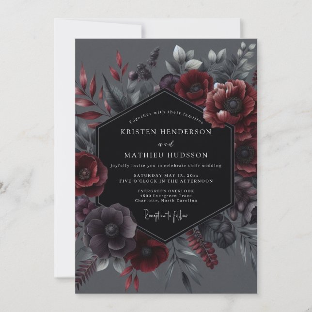 Crimson Botanical Elegance Wedding Einladung (Vorderseite)