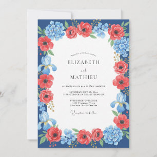 Crimson Cobalt Mohn Hochzeit Einladung