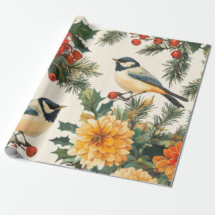 Crimson-Dahlia-Meisen-Weihnachts-Cream-Muster Geschenkpapier