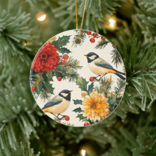 Crimson-Dahlia-Meisen-Weihnachts-Cream-Muster Keramik Ornament