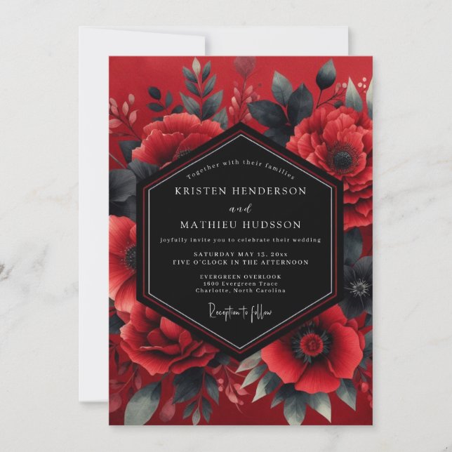 Crimson Dramatic Bloom Wedding Einladung (Vorderseite)