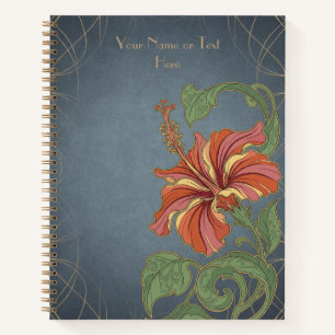 Crimson Elegance: Chinesischer Hibiskus Art Nouvea Notizbuch