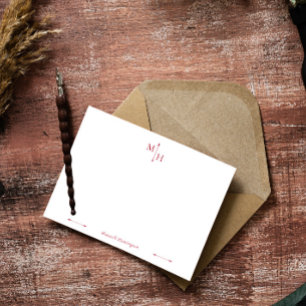 Crimson Elegant Minimalistisch Arrow Point Monogra Mitteilungskarte