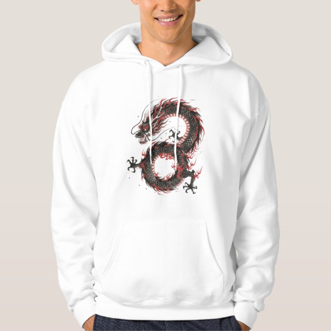 Crimson Ember Tinten-Drache Hoodie (Vorderseite)