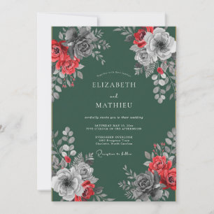 Crimson Emerald Blossom Hochzeit Einladung