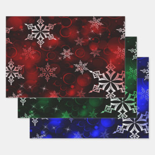 Crimson Emerald & Royal Blue Snowflake Pattern Geschenkpapier Set