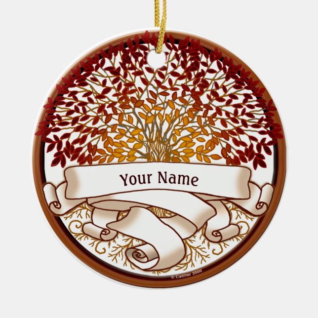 Crimson Family Tree Familienname Keramik Ornament (Vorne)