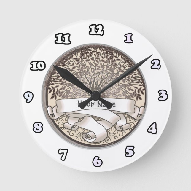 Crimson Family Tree Familienname Runde Wanduhr (Vorderseite)