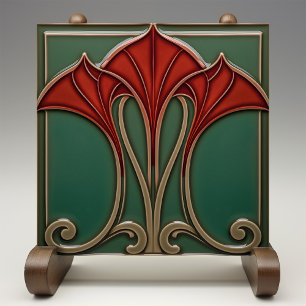 Crimson Flare Art Nouveau Keramik Tile Fliese