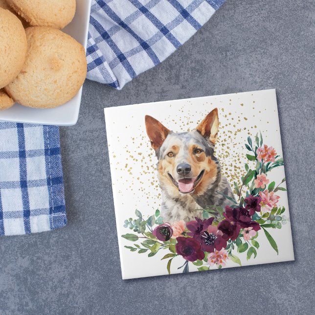 Crimson Floral Bouquet Australian Cattle Dog Fliese (Von Creator hochgeladen)