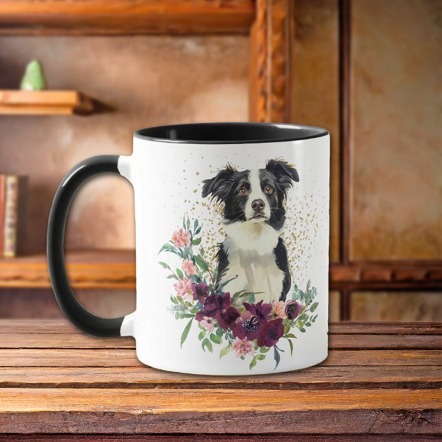 Crimson Floral Bouquet Border Collie Dog Tasse (Von Creator hochgeladen)