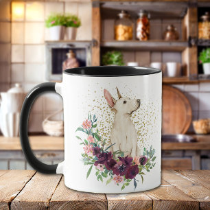 Crimson Floral Bouquet Bull Terrier Puppy Tasse