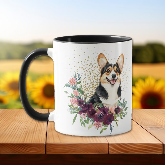 Crimson Floral Bouquet Cardigan Welsh Corgi Dog Tasse (Von Creator hochgeladen)