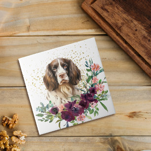 Crimson Floral Bouquet Springer Spaniel Dog Fliese