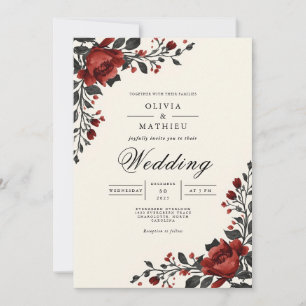 Crimson Floral Corner Romance Wedding Einladung