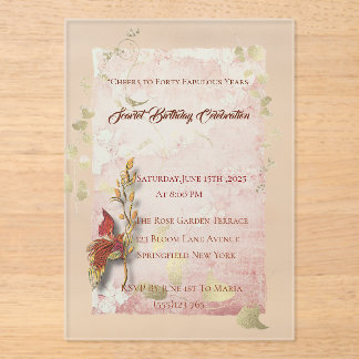 Crimson flüstert 40. Geburtstag Acryleinladung Acryleinladungen