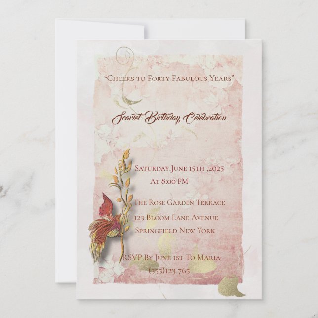 Crimson flüstert 40. Geburtstagseinladung Einladung (Vorderseite)