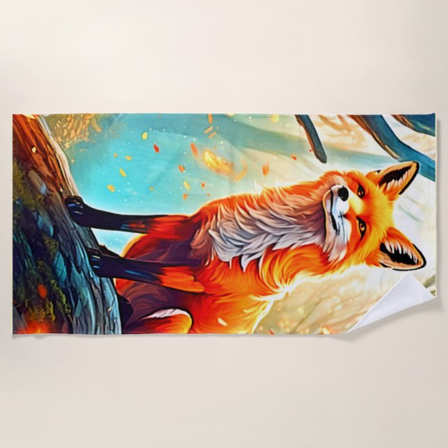 Crimson Fox Scene Design Strandtuch (Vorderseite)