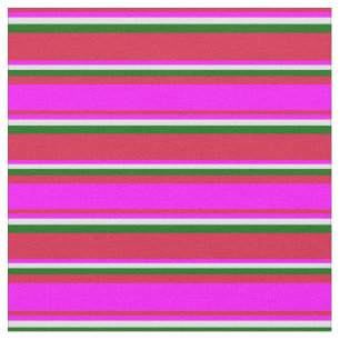 Crimson, Fuchsia, Lavendel und dunkle grüne Linien Stoff