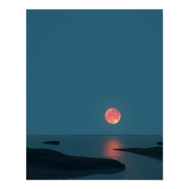 Crimson Full Moon Over Calm Waters Poster (Vorderseite)