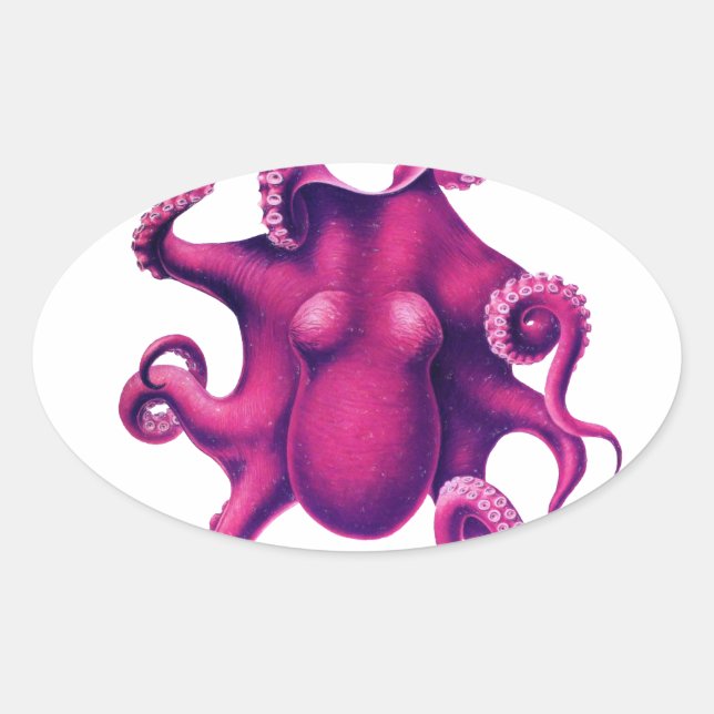 Crimson Girly Octopus Ovaler Aufkleber (Vorderseite)