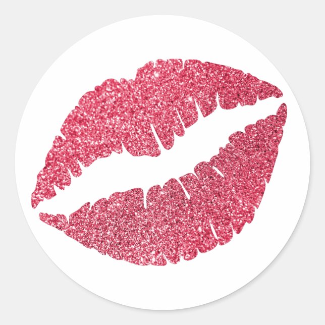 Crimson Glitzer Lips Print Runder Aufkleber (Vorderseite)