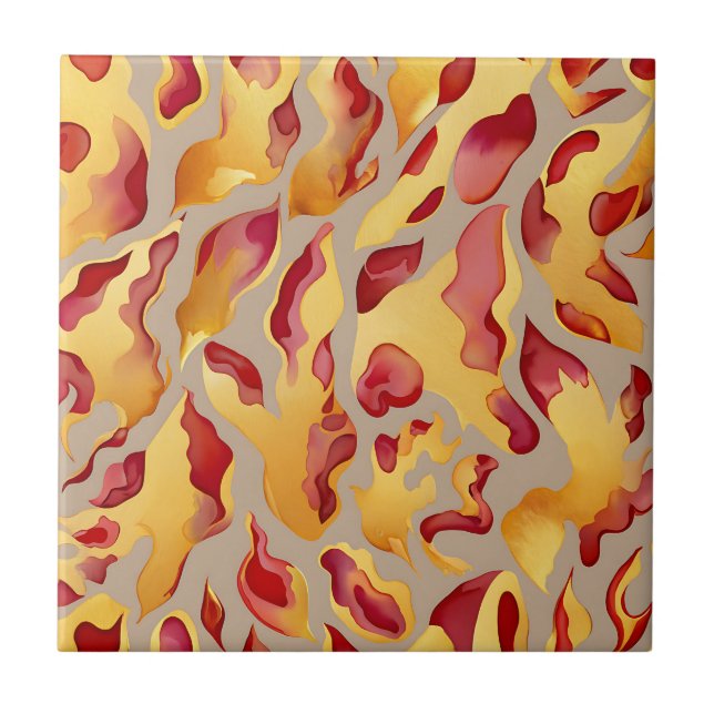 Crimson Gold Abstract Liquid Marble Fliese (Vorderseite)