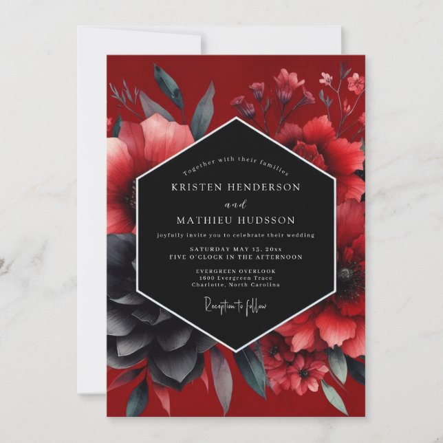 Crimson Gothic Bloom Wedding Einladung (Vorderseite)