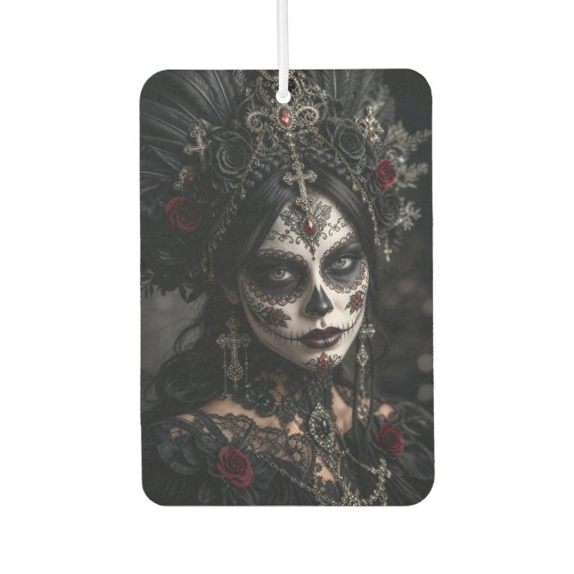 Crimson Gothic Calavera – Schwarze Rose Autolufterfrischer (Vorderseite)