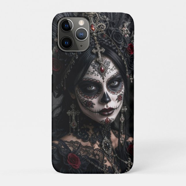 Crimson Gothic Calavera – Schwarze Rose Case-Mate iPhone Hülle (Rückseite)