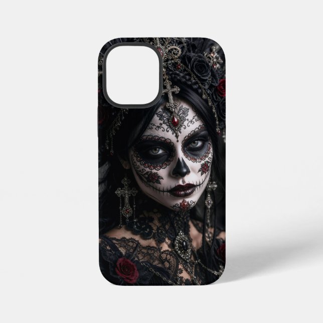 Crimson Gothic Calavera – Schwarze Rose iPhone Hülle (Rückseite)