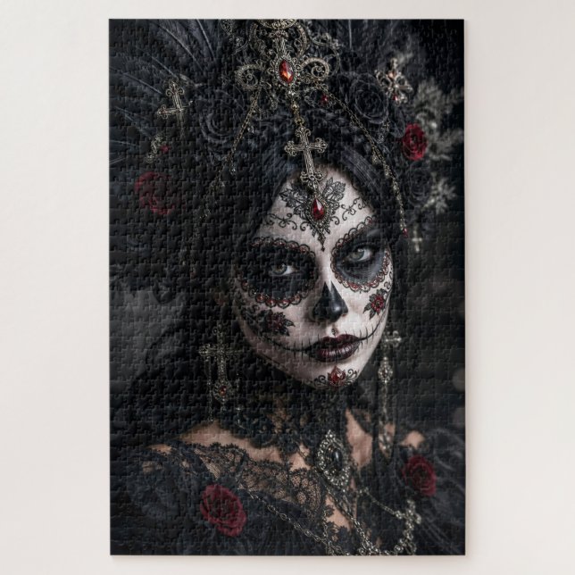 Crimson Gothic Calavera – Schwarze Rose Puzzle (Vertikal)