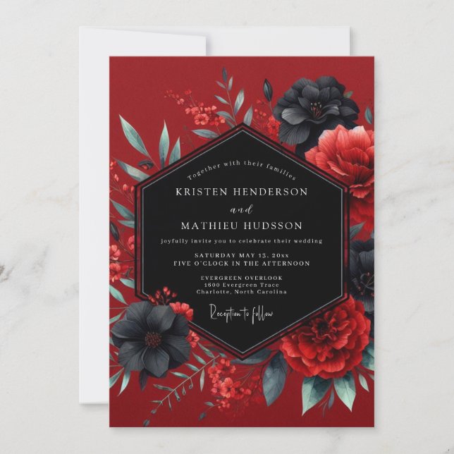 Crimson Gothic Flora Wedding Einladung (Vorderseite)