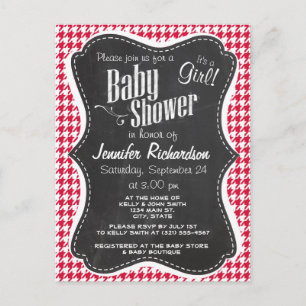 Crimson-Hahnentrittmuster; Retro-Chalkboard Einladungspostkarte