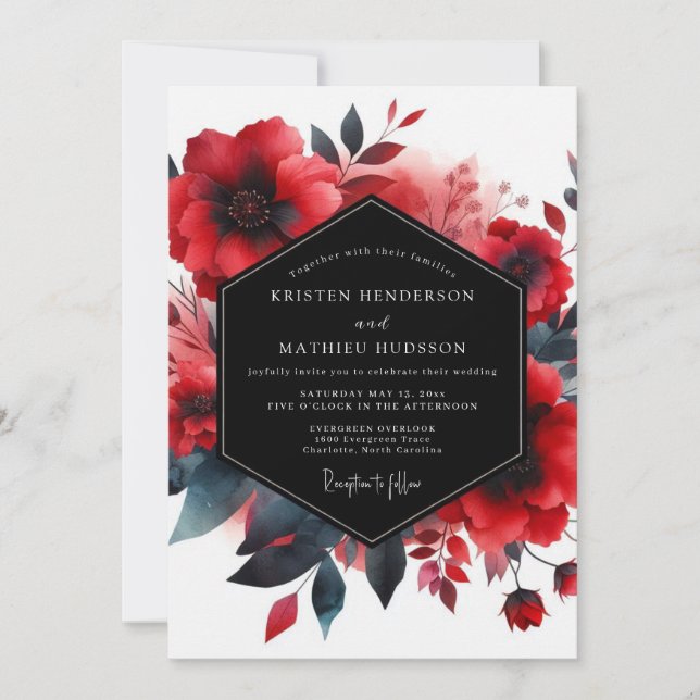 Crimson Indigo Bloom Wedding Einladung (Vorderseite)