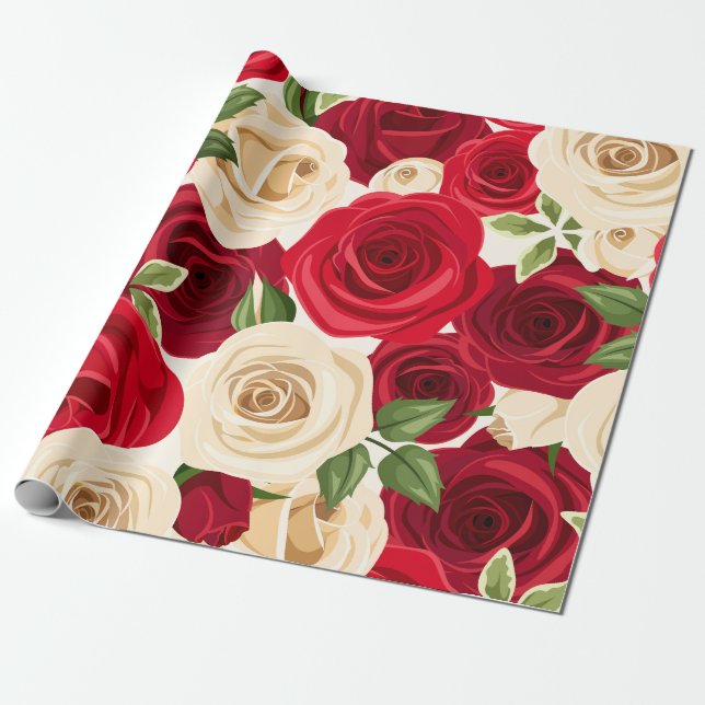 Crimson Ivory Red Cream Rose Packpapier (Ungerollt)