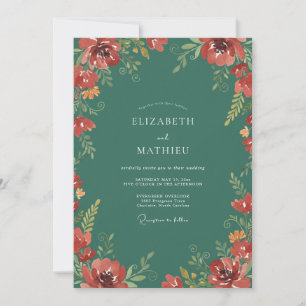 Crimson Jade Wildflower-Hochzeit Einladung