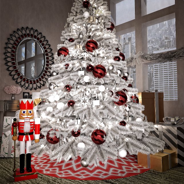 Crimson Lace Christmas Polyester Weihnachtsbaumdecke (Von Creator hochgeladen)