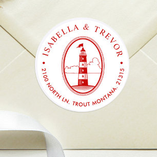 Crimson Lighthouse   Nautical Themed Crimson Runder Aufkleber