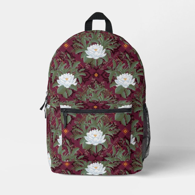 Crimson Lotus Elegance Muster - Der weiße Lotus Bedruckter Rucksack (Vorderseite)
