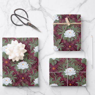 Crimson Lotus Elegance Muster - Der weiße Lotus Geschenkpapier Set