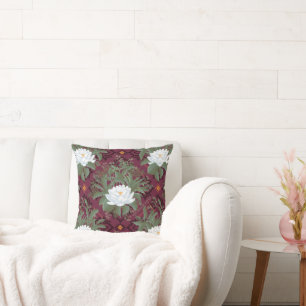 Crimson Lotus Elegance Muster - Der weiße Lotus Kissen