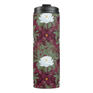 Crimson Lotus Elegance Muster - Der weiße Lotus Thermosbecher