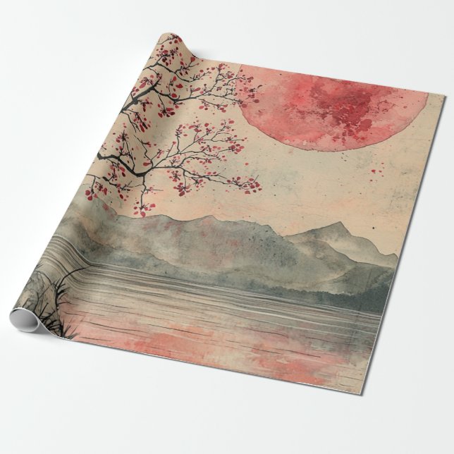 Crimson Moon Lakeside Ink Wash Geschenkpapier (Ungerollt)