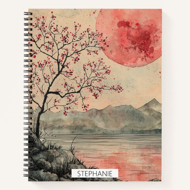 Crimson Moon Lakeside Ink Wash Notizbuch (Vorderseite)