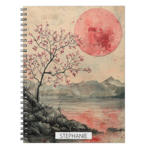 Crimson Moon Lakeside Tuschwaschung Notizblock