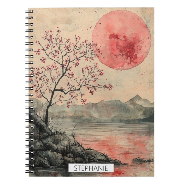 Crimson Moon Lakeside Tuschwaschung Notizblock (Vorderseite)