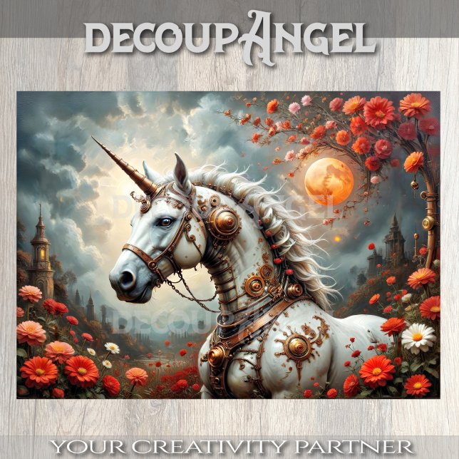 Crimson Moon Steampunk Unicorn Decoupage Seidenpapier (Von Creator hochgeladen)